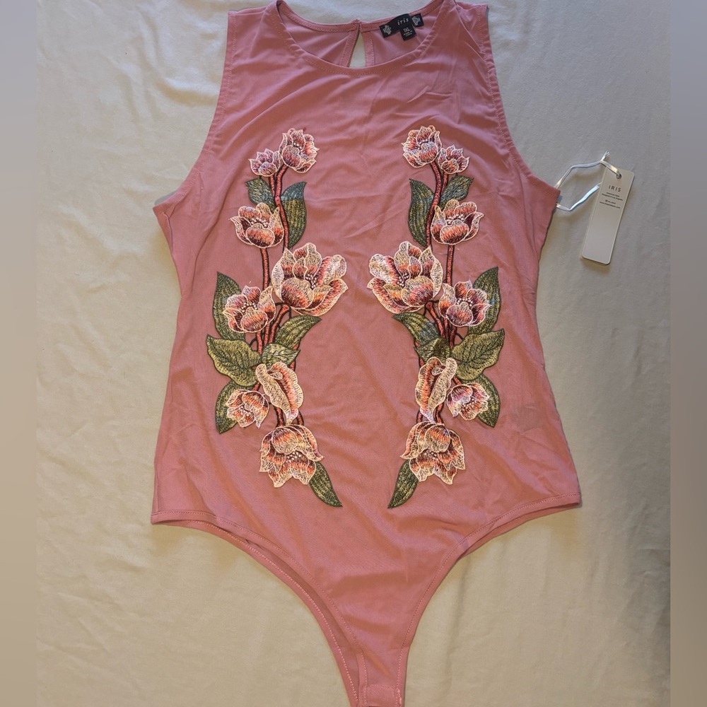 Pink Floral Embroidered Bodysuit